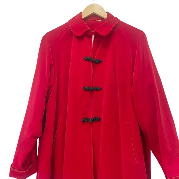 Vintage 1950s Red Velvet Long Evening Swing Coat Size Medium Rockabilly Festive - Picture 10 of 16